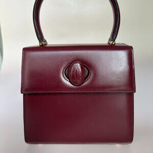 Cartier Wine Burgundy Leather Kelly Style Small Mini Top Handle Satchel Bag